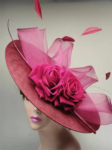 Elegant Big Flower Fascinator Hat – Women's Kentucky Derby, Church, & Millinery Headpiece with Feathers & Pillbox Design