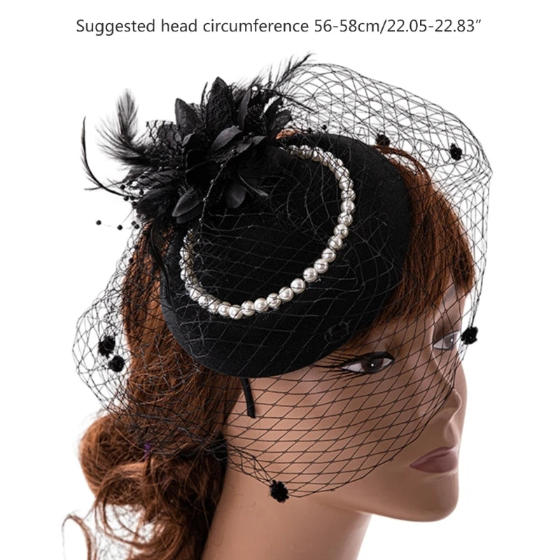 Feather Fascinator Headband – Elegant Veil Headpiece for Women, Perfect for Tea Parties & Special Events