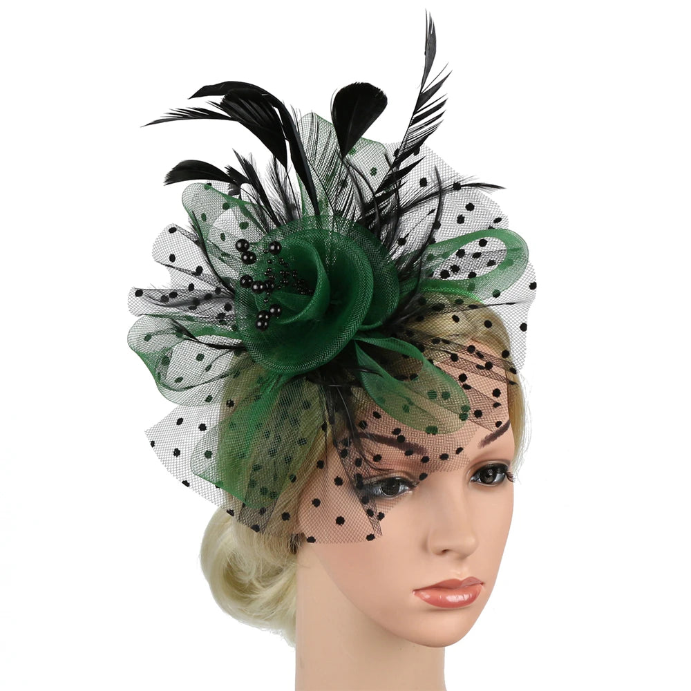 Stylish Fascinator Hat – Mesh Flower & Feather Headband for Tea & Cocktail Parties