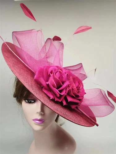 Elegant Big Flower Fascinator Hat – Women's Kentucky Derby, Church, & Millinery Headpiece with Feathers & Pillbox Design