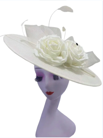 Elegant Big Flower Fascinator Hat – Women's Kentucky Derby, Church, & Millinery Headpiece with Feathers & Pillbox Design