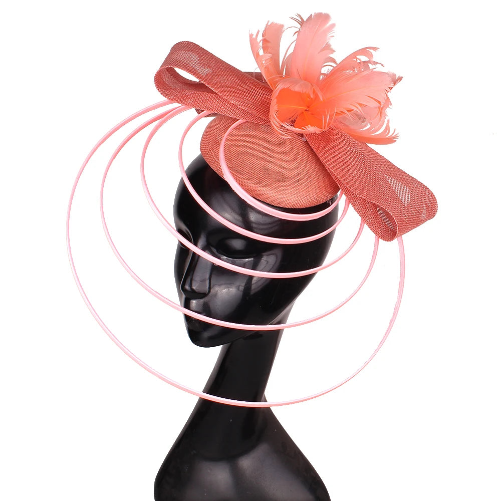 Fashion Sinamay Fascinator – Fancy Floral Wedding Hat with Feathers, Elegant Hair Clip for Ladies, Church & Special Events