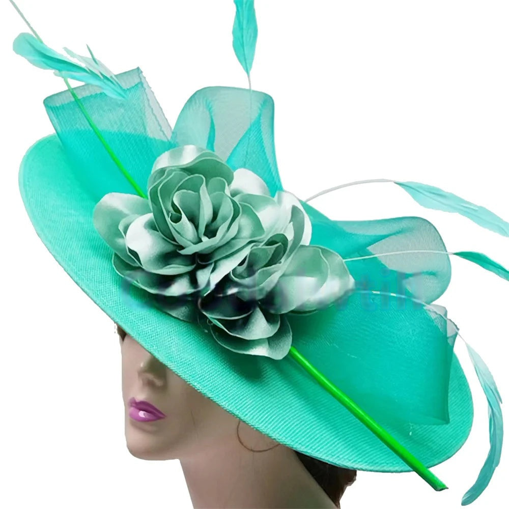 Elegant Big Flower Fascinator Hat – Women's Kentucky Derby, Church, & Millinery Headpiece with Feathers & Pillbox Design