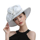 Deluxe White Church Hat – Elegant Satin Party & Banquet Hat with Chains & Flowers, Perfect for Formal Events & Photography