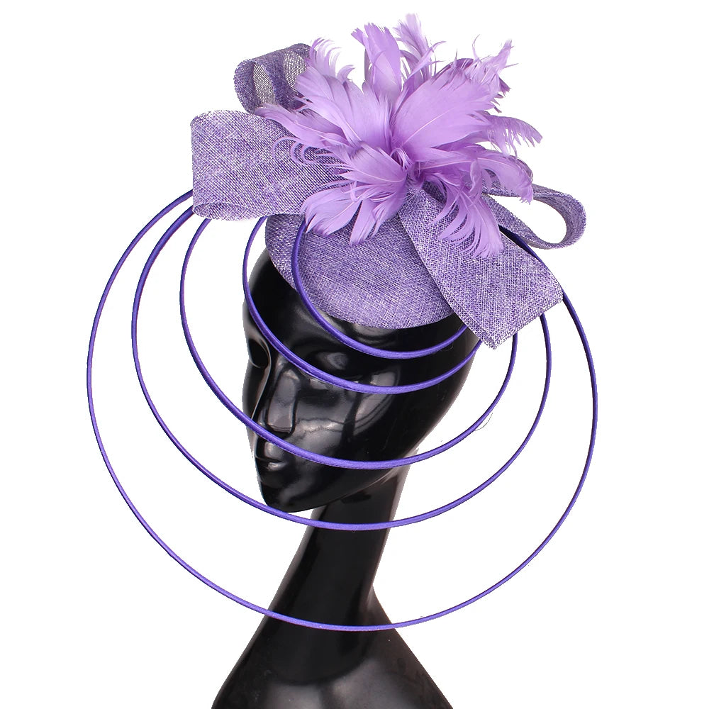 Fashion Sinamay Fascinator – Fancy Floral Wedding Hat with Feathers, Elegant Hair Clip for Ladies, Church & Special Events