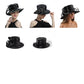 Premium Black Satin Church Hat – Elegant Formal Top Hat with Chains & Flowers for Weddings, Photography & Fashion