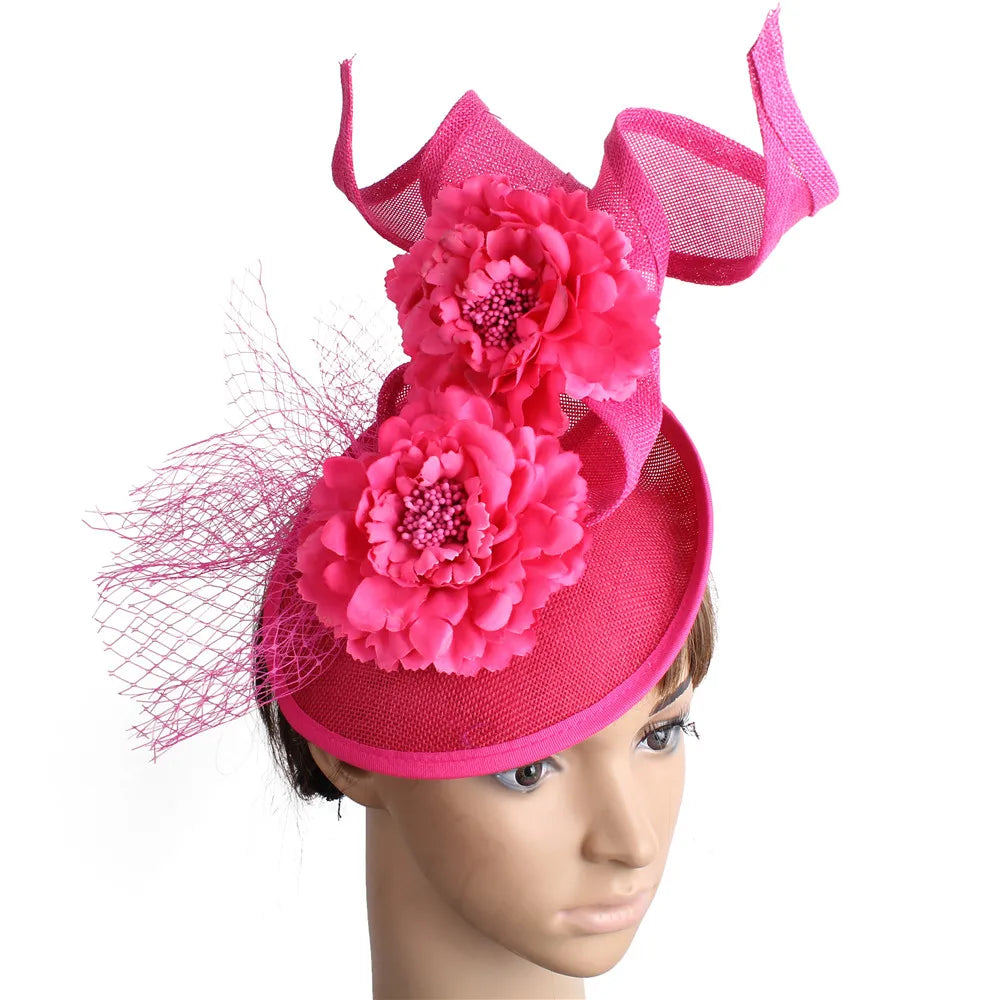 Hot Pink Fashion Fascinator Hat – Flower Mesh & Fancy Feather Headpiece for Church, Cocktail Parties & Races