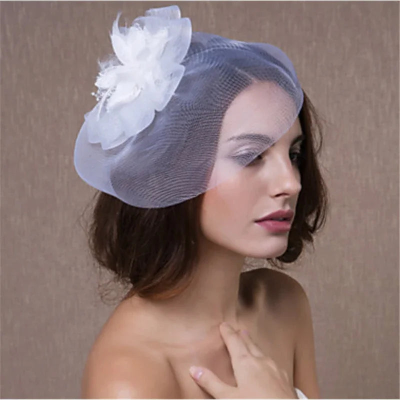 Feather & Mesh Fascinator Hairpin – Elegant Hair Accessory for Weddings, Parties & Special Events