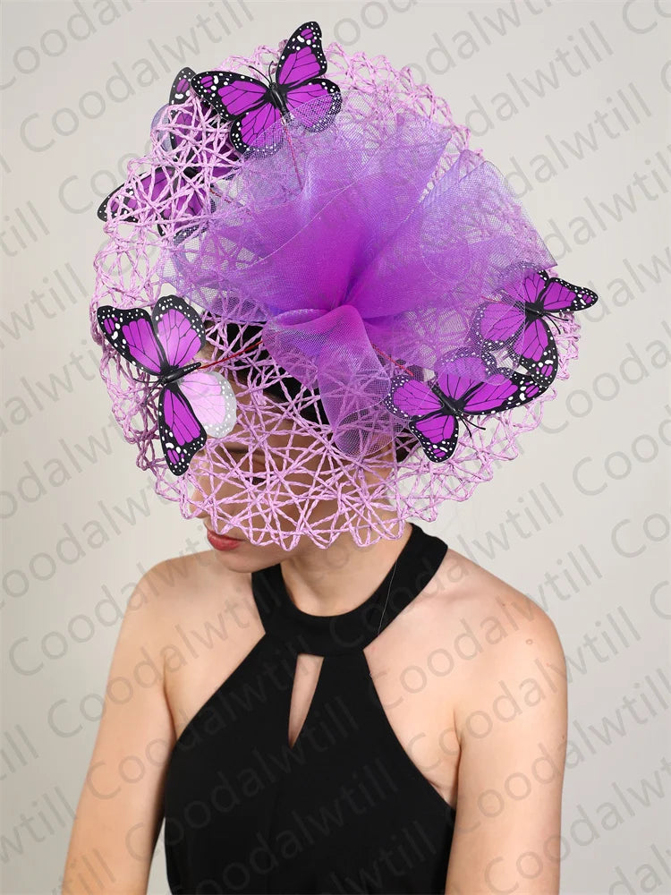 Fashion Butterfly Fascinator Hat – Elegant Wedding & Race Day Headpiece, Big Pillbox Cap for Ladies, Derby & Parties