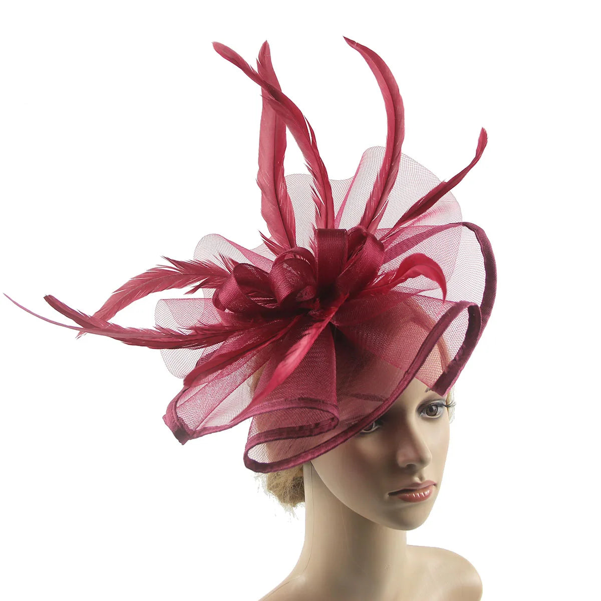 Lady's Flower Fascinator Headband – Elegant Pillbox Hat with Veil & Feather for Cocktail, Tea Party & Special Events