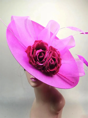 Elegant Big Flower Fascinator Hat – Women's Kentucky Derby, Church, & Millinery Headpiece with Feathers & Pillbox Design