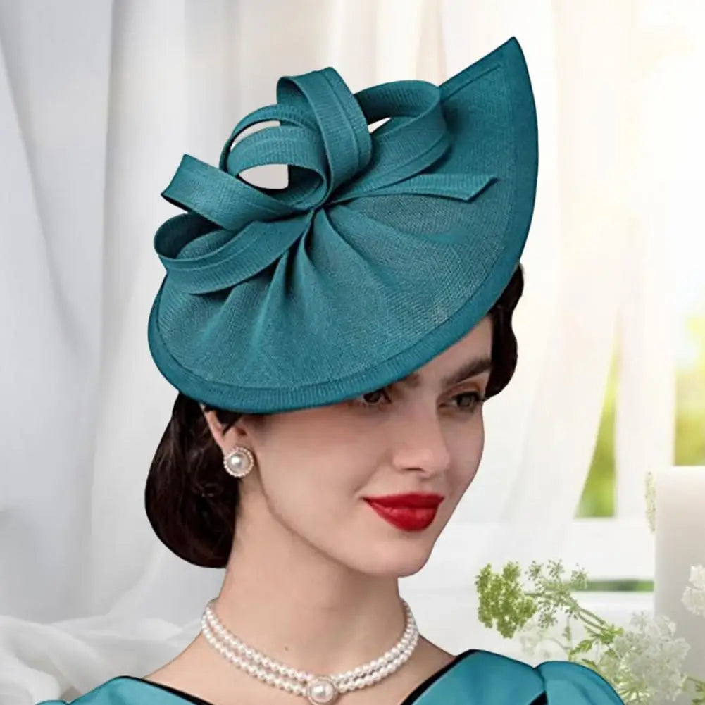 Elegant Linen Yarn Fascinator Hat with Bowknot Decor – Retro Style for Women