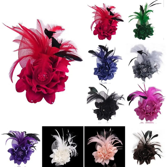 Vintage Simulated Net Flower Fascinator – Multi-Color Feather Hairpin for Women