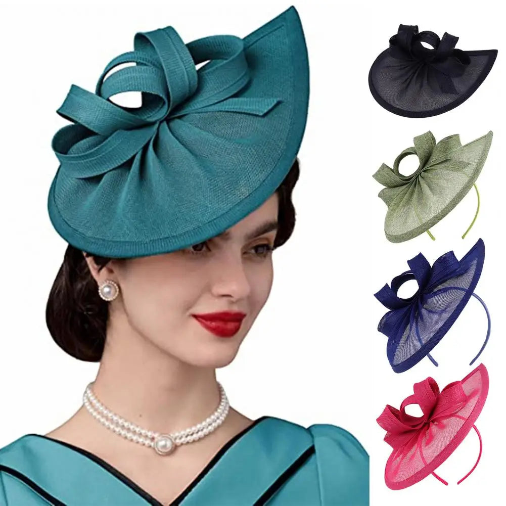 Elegant Linen Yarn Fascinator Hat with Bowknot Decor – Retro Style for Women