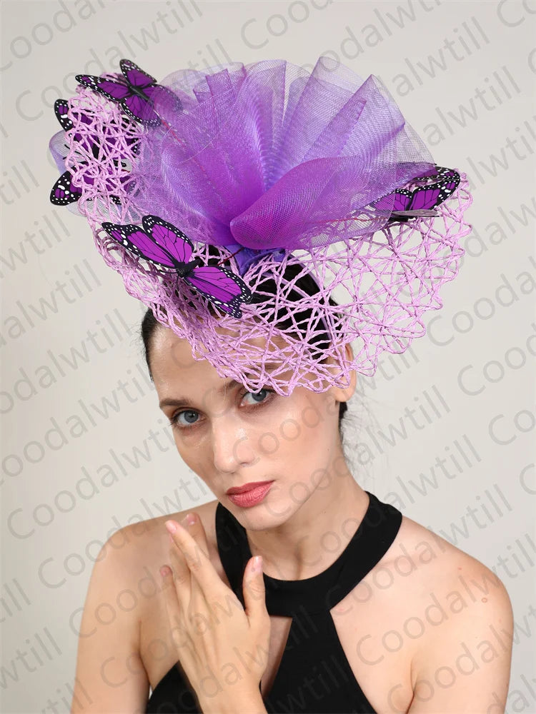 Fashion Butterfly Fascinator Hat – Elegant Wedding & Race Day Headpiece, Big Pillbox Cap for Ladies, Derby & Parties