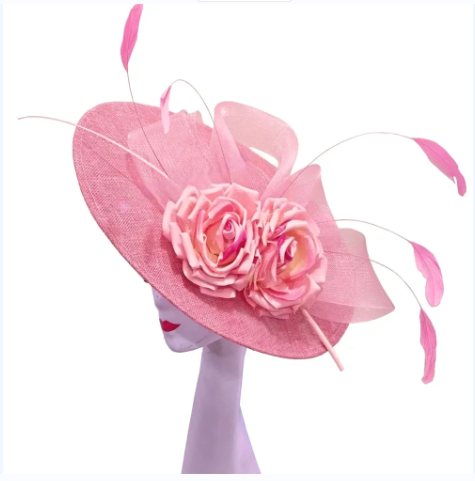 Elegant Big Flower Fascinator Hat – Women's Kentucky Derby, Church, & Millinery Headpiece with Feathers & Pillbox Design