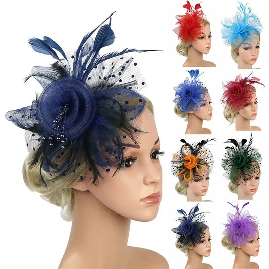 Stylish Fascinator Hat – Mesh Flower & Feather Headband for Tea & Cocktail Parties