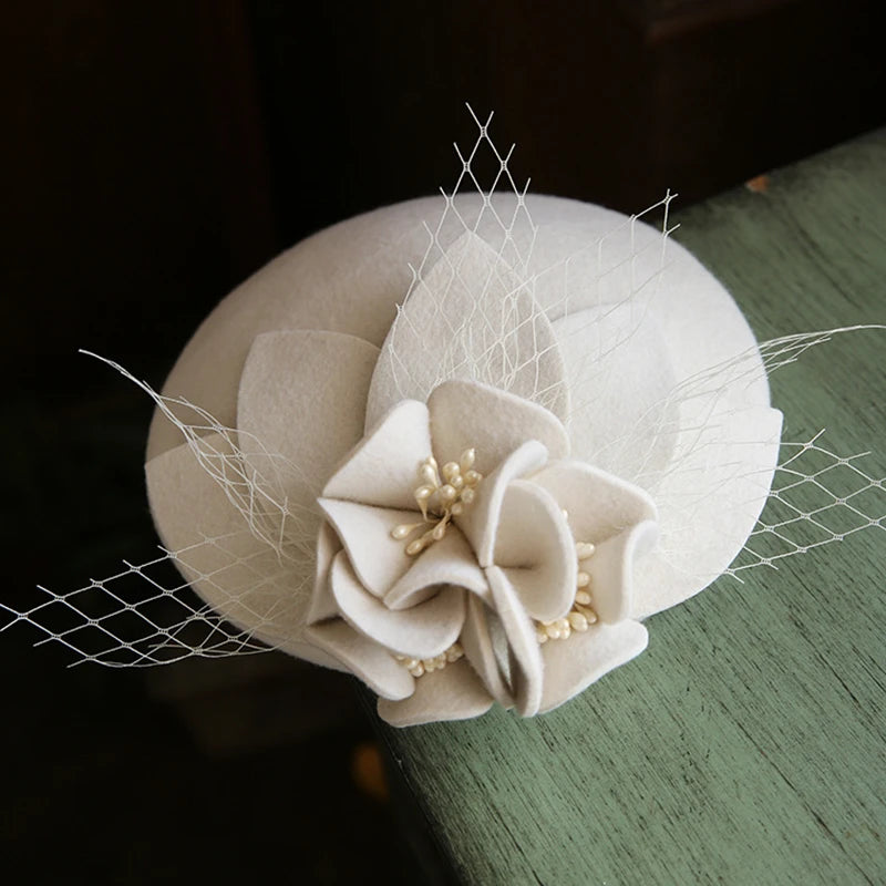 Women's Wool Cashmere Fascinator – Elegant Flower Hat for Derby, Ascot, Photography & Autumn-Winter Tea Parties