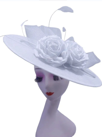 Elegant Big Flower Fascinator Hat – Women's Kentucky Derby, Church, & Millinery Headpiece with Feathers & Pillbox Design