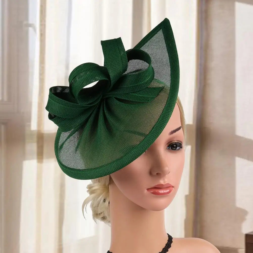 Elegant Linen Yarn Fascinator Hat with Bowknot Decor – Retro Style for Women