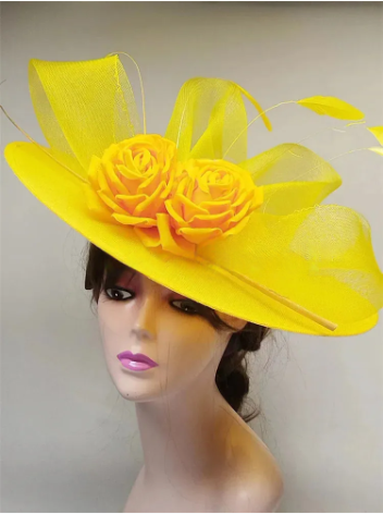 Elegant Big Flower Fascinator Hat – Women's Kentucky Derby, Church, & Millinery Headpiece with Feathers & Pillbox Design