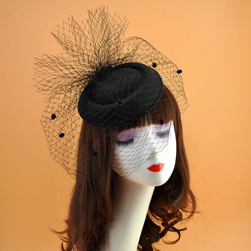 Vintage 1920s Felt Pillbox Fascinator – Elegant Polka Dot Veil Hat for Weddings & Special Events