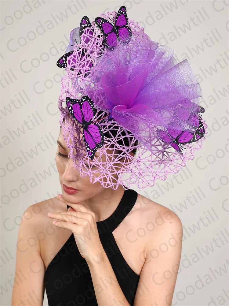 Fashion Butterfly Fascinator Hat – Elegant Wedding & Race Day Headpiece, Big Pillbox Cap for Ladies, Derby & Parties