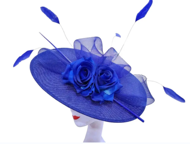 Elegant Big Flower Fascinator Hat – Women's Kentucky Derby, Church, & Millinery Headpiece with Feathers & Pillbox Design