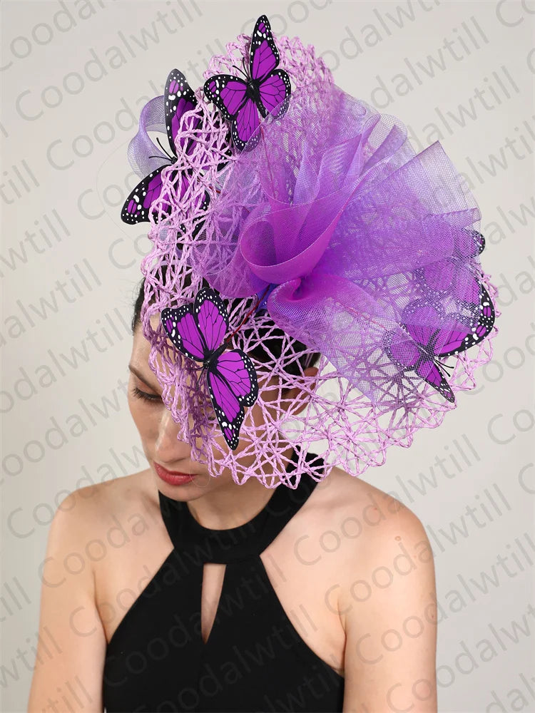 Fashion Butterfly Fascinator Hat – Elegant Wedding & Race Day Headpiece, Big Pillbox Cap for Ladies, Derby & Parties