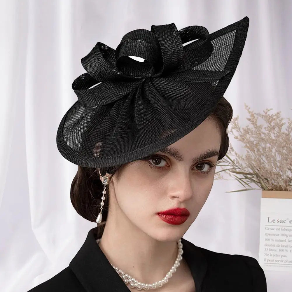 Elegant Linen Yarn Fascinator Hat with Bowknot Decor – Retro Style for Women