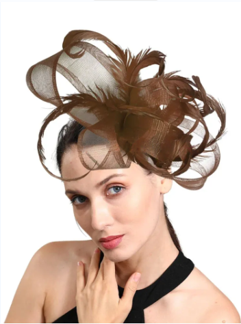 Bride Wedding Fascinator Hat – Elegant Curly Feather Bow Pillbox for Women, Church, Kentucky Derby & Banquet Headpiece