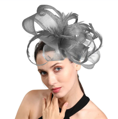 Bride Wedding Fascinator Hat – Elegant Curly Feather Bow Pillbox for Women, Church, Kentucky Derby & Banquet Headpiece