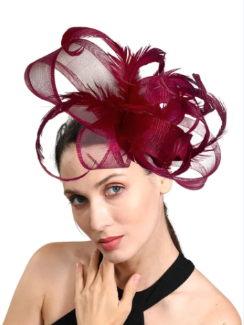 Bride Wedding Fascinator Hat – Elegant Curly Feather Bow Pillbox for Women, Church, Kentucky Derby & Banquet Headpiece