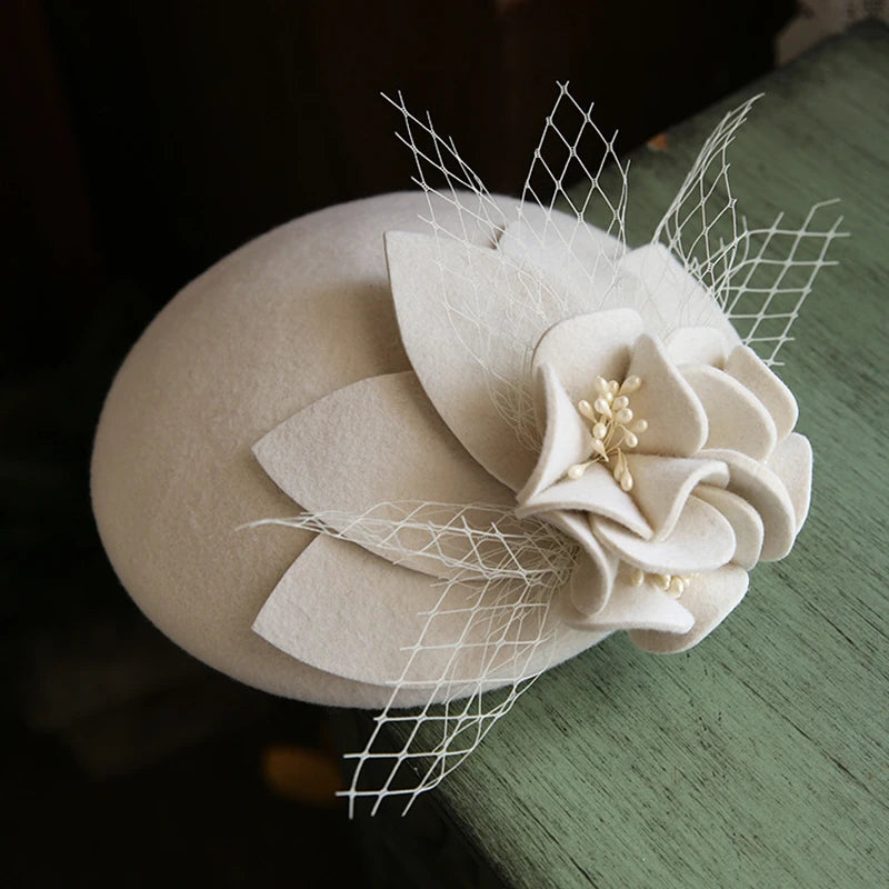 Women's Wool Cashmere Fascinator – Elegant Flower Hat for Derby, Ascot, Photography & Autumn-Winter Tea Parties