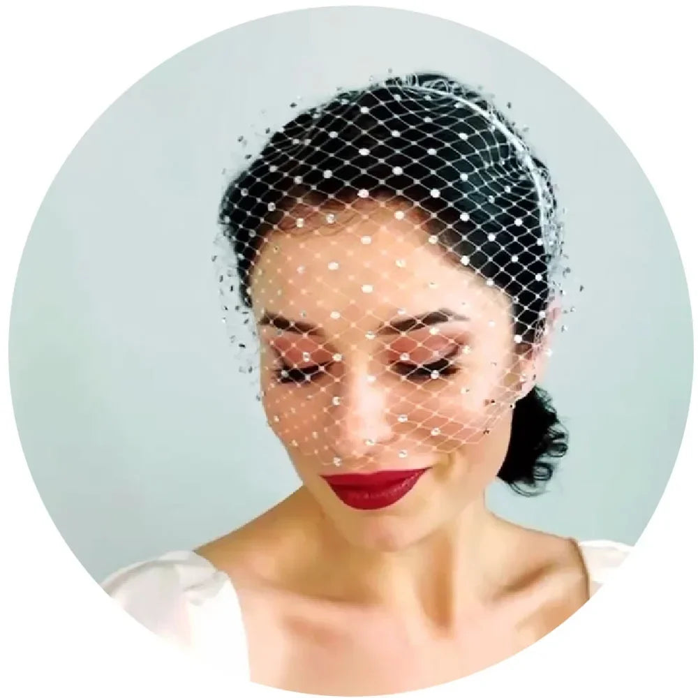 Women's Birdcage Veil Headband – Elegant Bridal Fascinator, Black Face Net Mask & Hair Jewelry Accessory