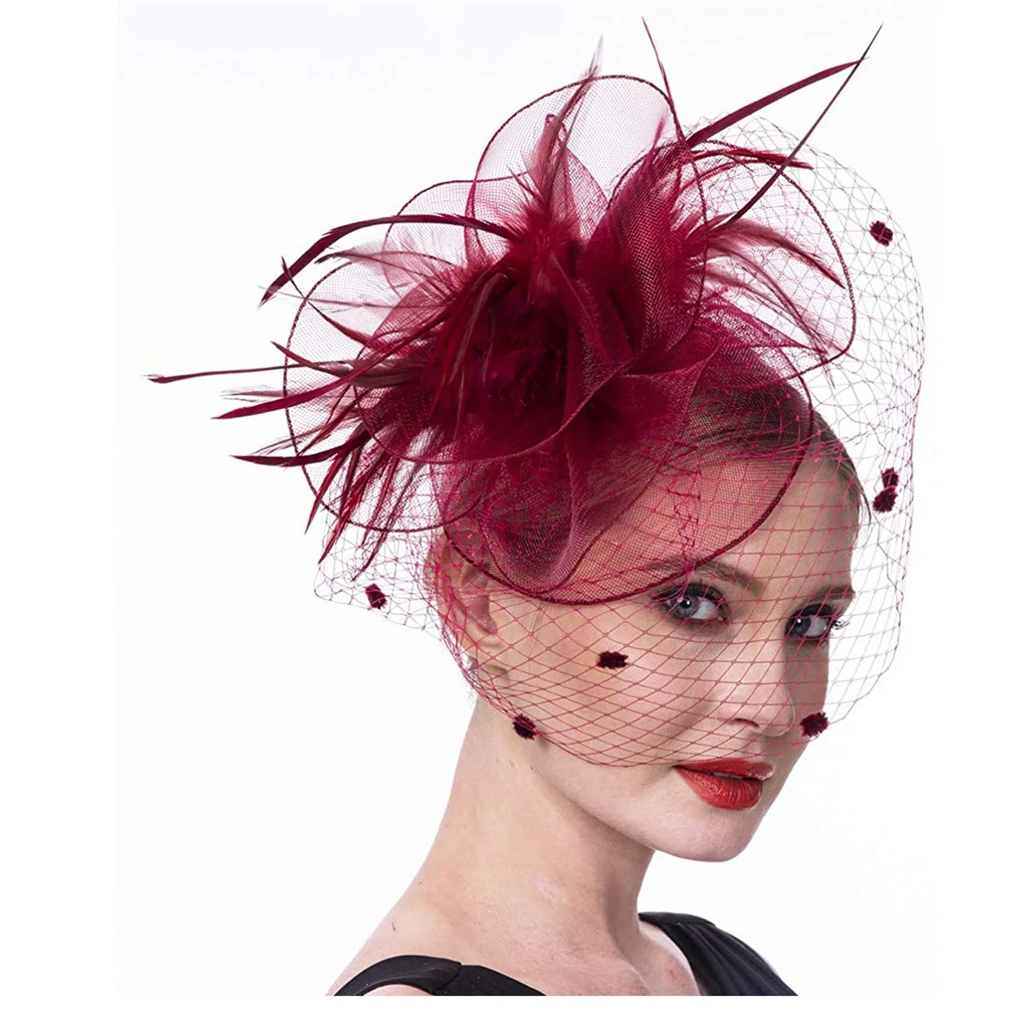 Bridal Feather Organza Fascinator Hat – Elegant Veil Headpiece for Weddings & Special Occasions