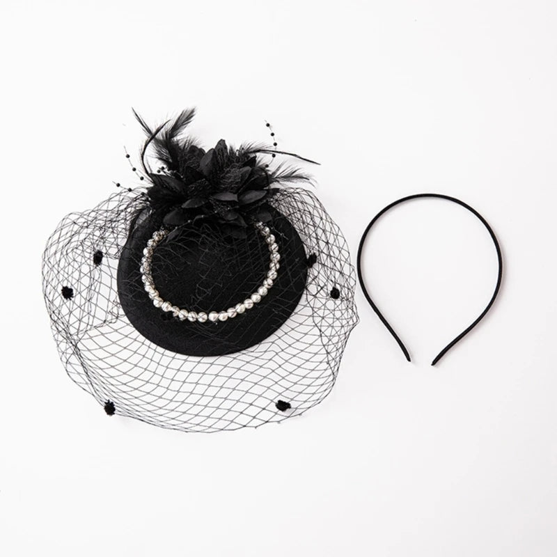 Feather Fascinator Headband – Elegant Veil Headpiece for Women, Perfect for Tea Parties & Special Events