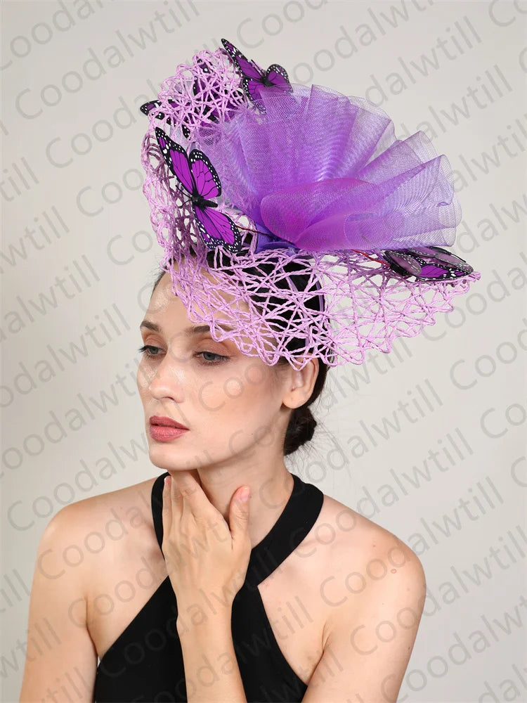 Fashion Butterfly Fascinator Hat – Elegant Wedding & Race Day Headpiece, Big Pillbox Cap for Ladies, Derby & Parties