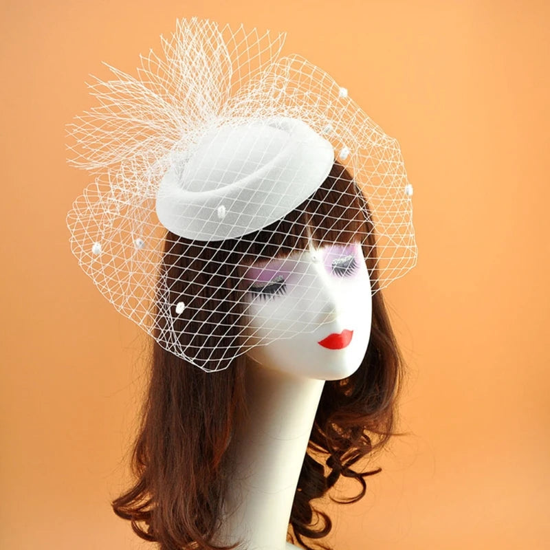 Vintage 1920s Felt Pillbox Fascinator – Elegant Polka Dot Veil Hat for Weddings & Special Events