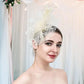 Feather & Mesh Flower Fascinator – Elegant Headpiece with Faux Pearls for Weddings & Special Events