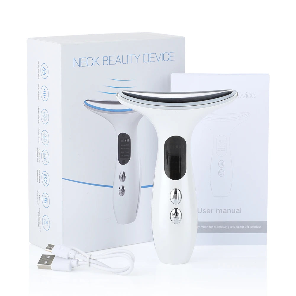 Neck Beauty Device EMS Micro-current, Three-color Light Firming and Rejuvenating Skin, Ion Importer Facial Lifting for Neck Lines