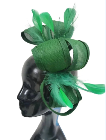 Green Feather Fascinator Hair Clip – Elegant Women's Wedding & Formal Hat, Party Tea Headband & Hair Accessory