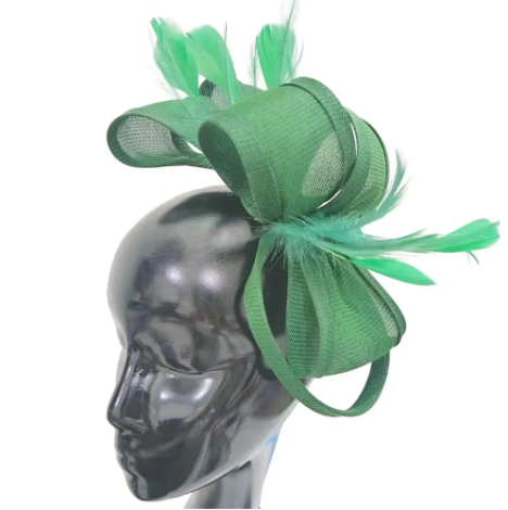 Green Feather Fascinator Hair Clip – Elegant Women's Wedding & Formal Hat, Party Tea Headband & Hair Accessory