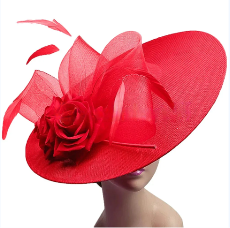 Elegant Big Flower Fascinator Hat – Women's Kentucky Derby, Church, & Millinery Headpiece with Feathers & Pillbox Design