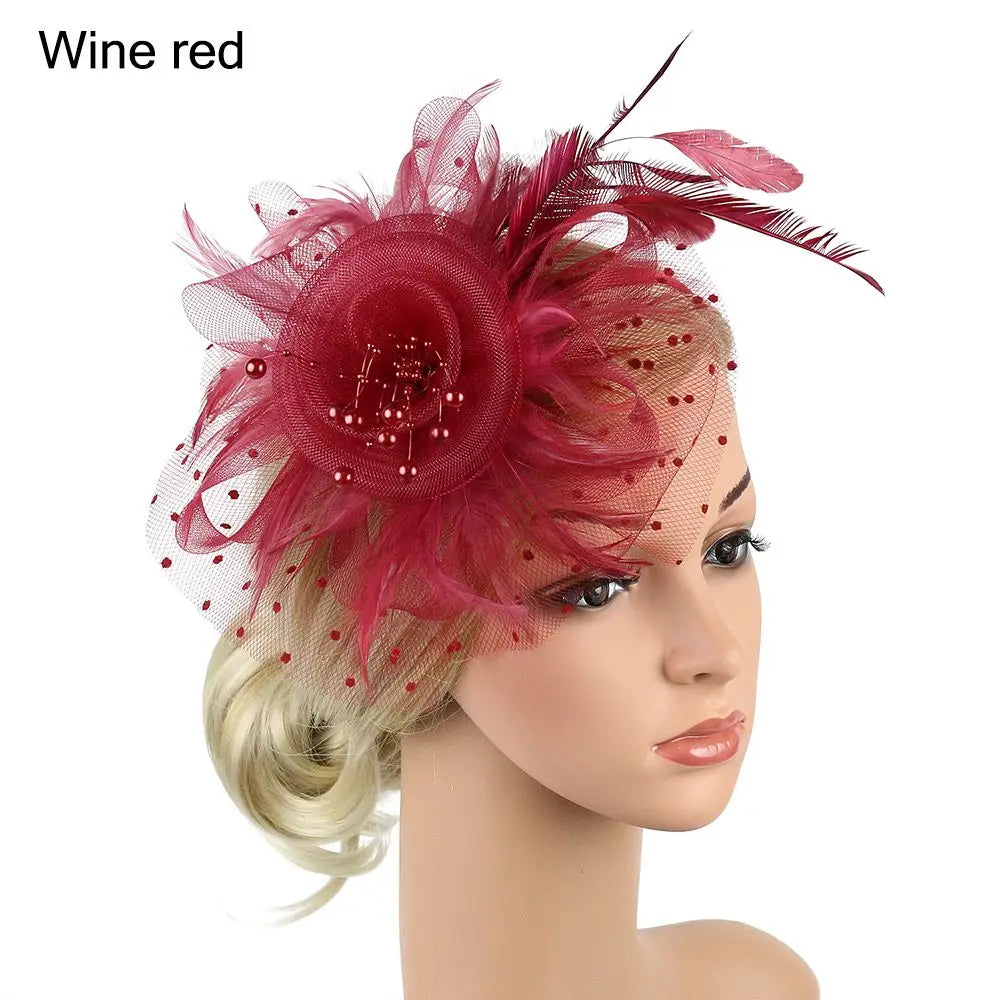 Stylish Fascinator Hat – Mesh Flower & Feather Headband for Tea & Cocktail Parties