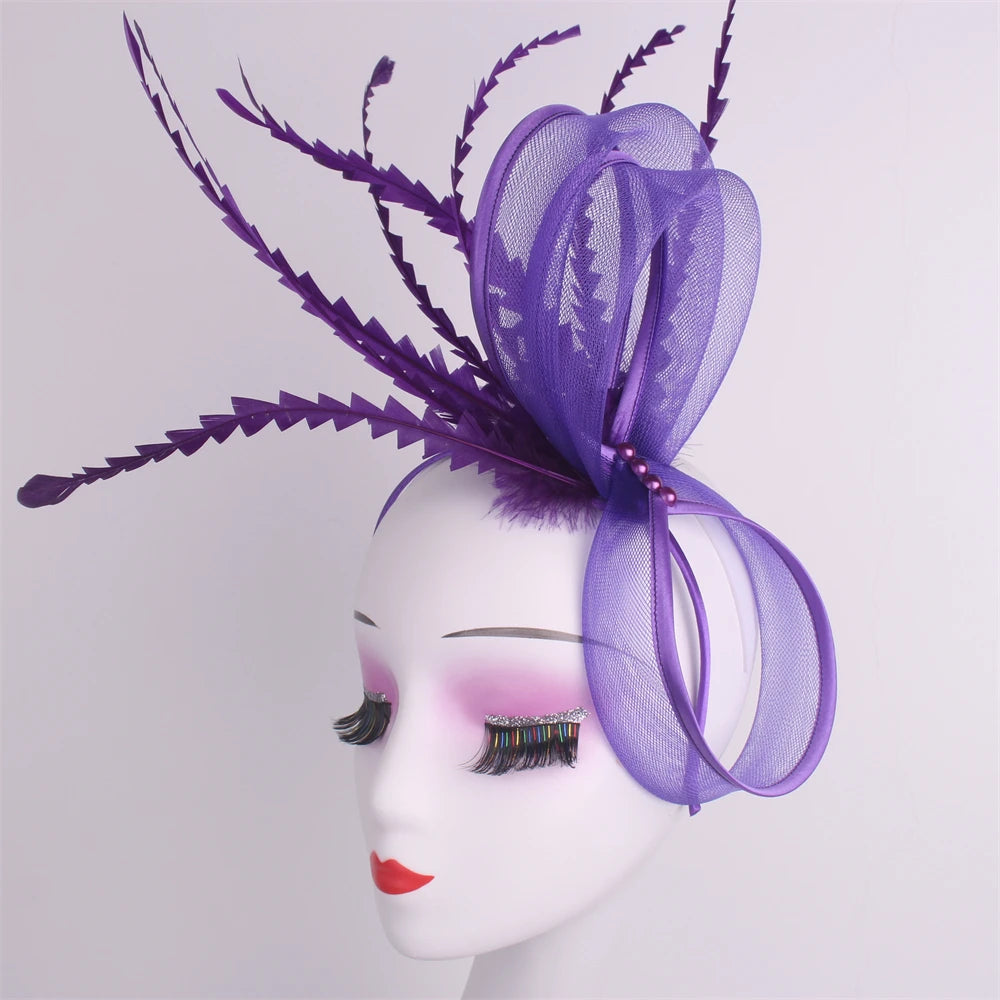 Women's Elegant Bow Fascinator – Feather Pillbox Hat with Veil for Weddings, Parties, Derby & Bridal Headwear