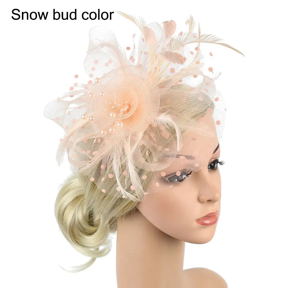 Stylish Fascinator Hat – Mesh Flower & Feather Headband for Tea & Cocktail Parties