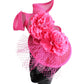 Hot Pink Fashion Fascinator Hat – Flower Mesh & Fancy Feather Headpiece for Church, Cocktail Parties & Races