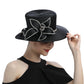 Premium Black Satin Church Hat – Elegant Formal Top Hat with Chains & Flowers for Weddings, Photography & Fashion