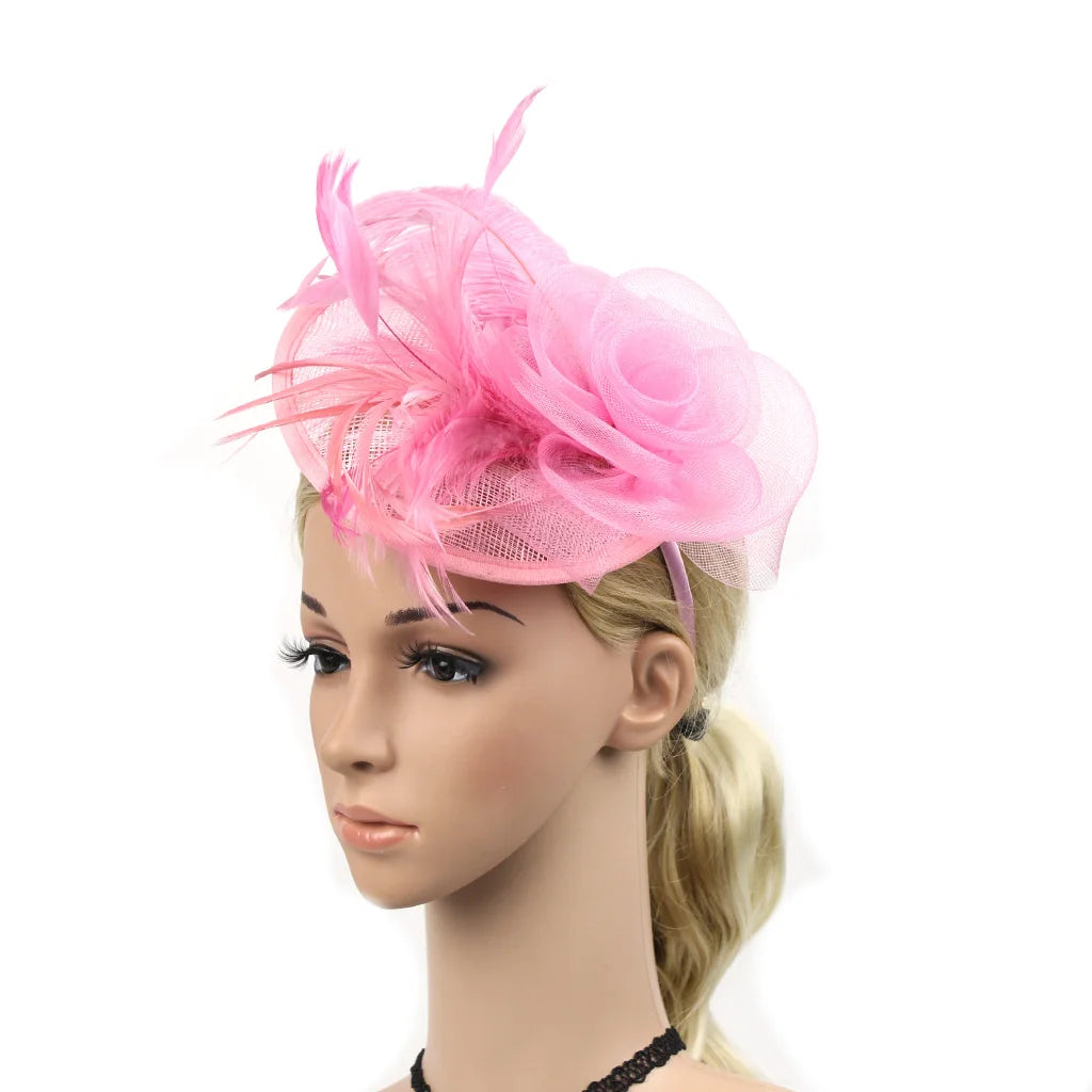 Women's Ascot Fascinator Hat – Reversible Feather & Mesh Headband with Clip for Kentucky Derby, Tea Parties & Photography